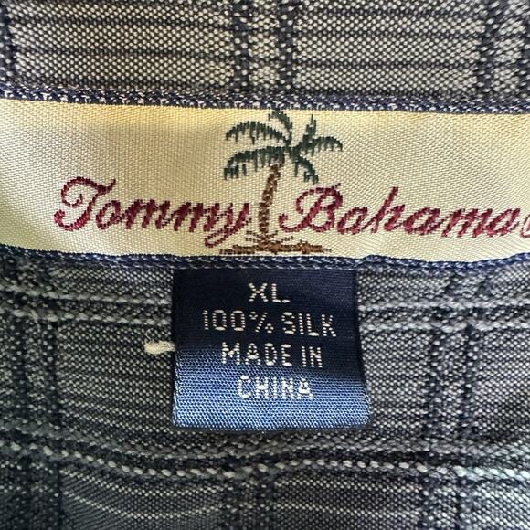 Tommy Bahama Black And Grey Striped 100% Silk Shirt‎ Size XL - Picture 2 of 6
